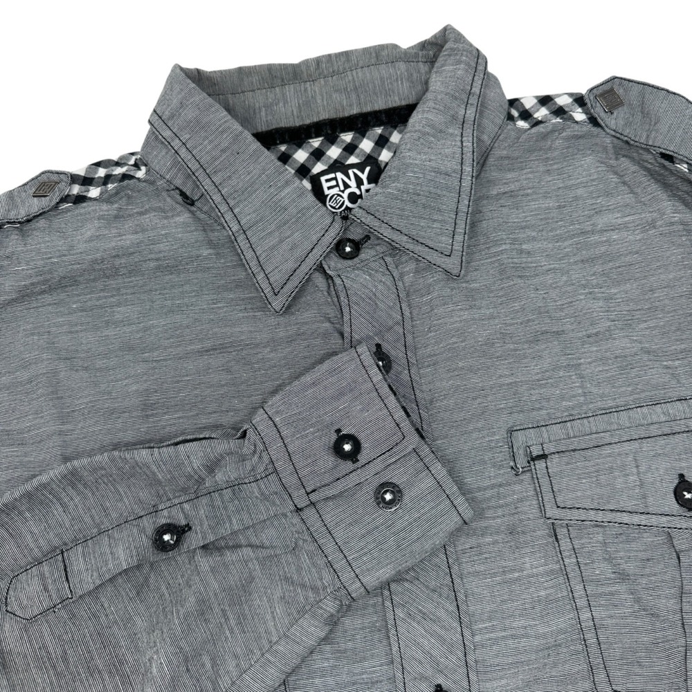 ENYCE Vintage Button Up Shirt Contrast Flip Cuff Long Sleeve Black White Large